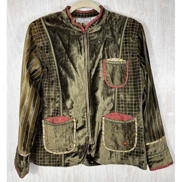 Flashback Crushed Velvet Jacket Women M Green Couture‎ Shabby Chic Boho Retro - Picture 1 of 7
